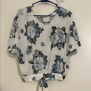 Floral Print Women's Top - White and Blue